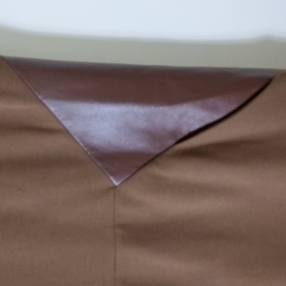 LAFAYETTE 148 NEW York Solid Brown Ponte Leather Insert Dress Size 12 Petite - Picture 3 of 8